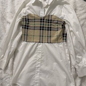 New York & Company White Collared Shirt Dress